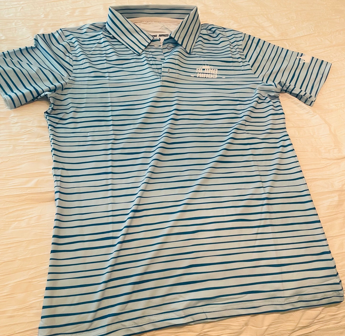 Blue Striped Swing Kings Slim-Fit Dri-Fit Golf Shirt
