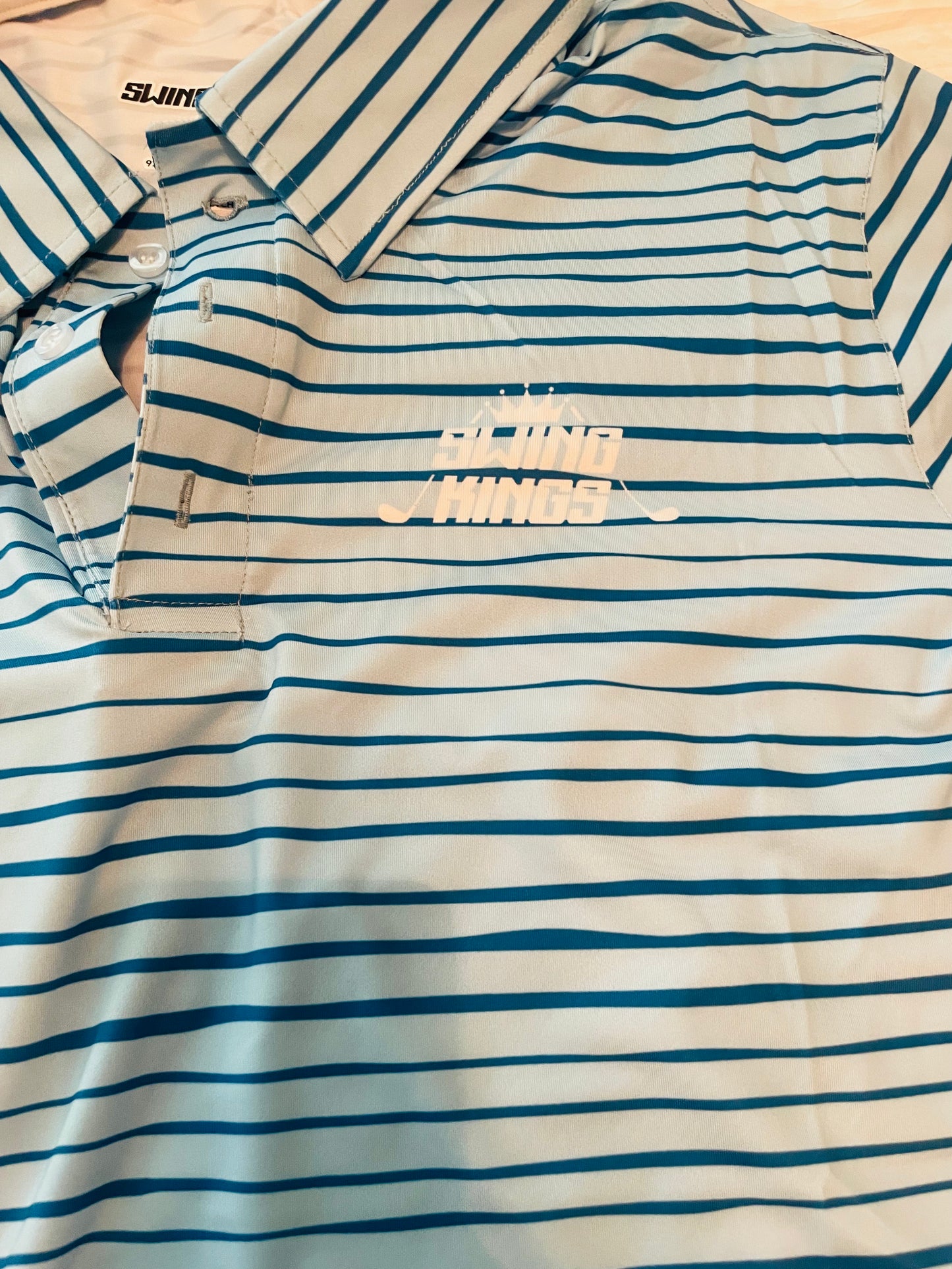Blue Striped Swing Kings Slim-Fit Dri-Fit Golf Shirt