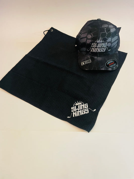 Swing Kings Black Flexfit Men's Wooly Combed Twill Flexfit Cap L/XL and Black Golf Towel