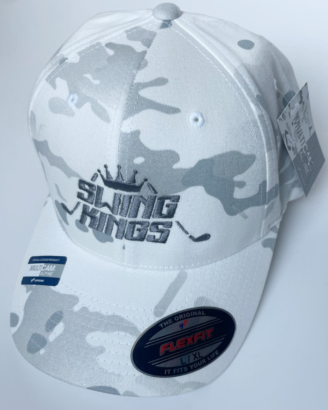 – Golf Swing Swings L/XL Camo Flexfit Kings Cap White Kings Apparel