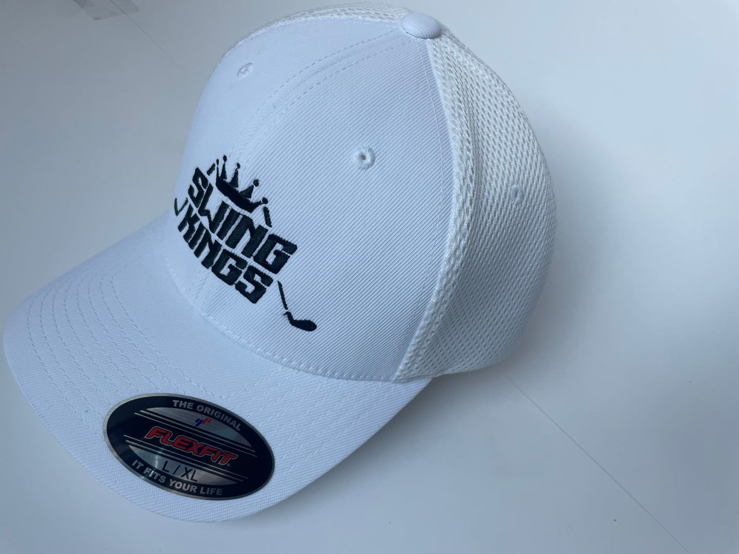 Swing Kings White Flexfit Ultrafibre Airmesh Fitted Cap  L/XL