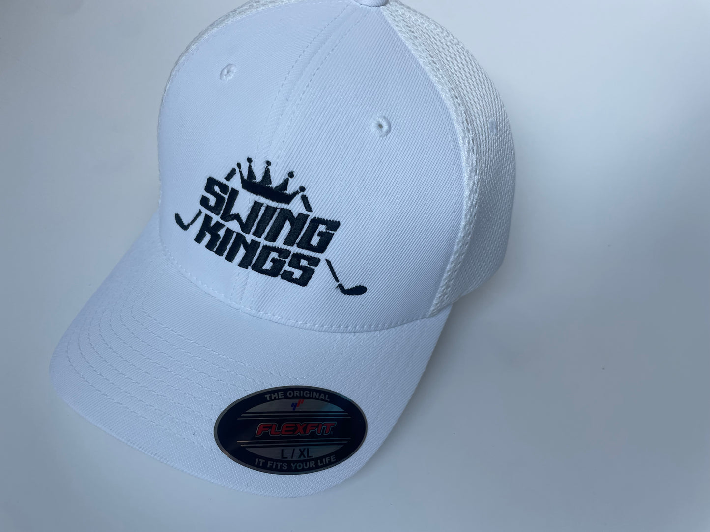 Swing Kings White Flexfit Ultrafibre Airmesh Fitted Cap  L/XL